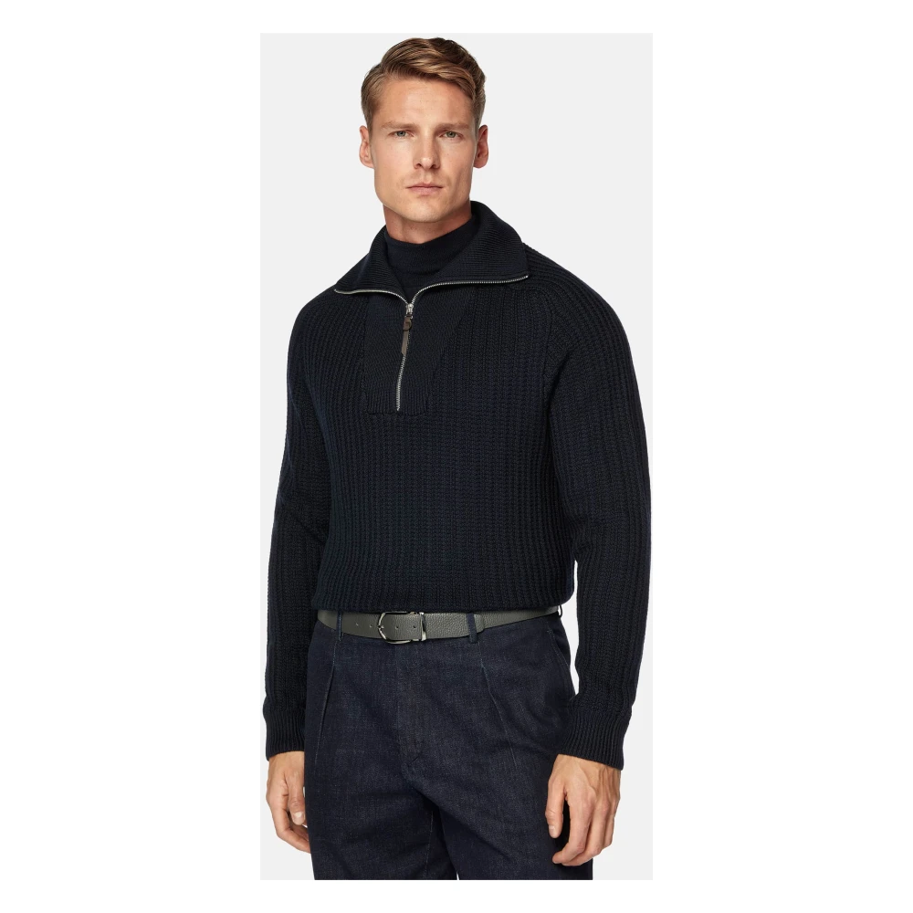Boggi Milano Merino wollen half-zip trui Blue Heren