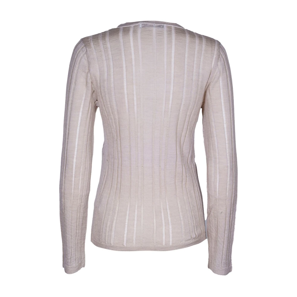Mauro Grifoni Dames Wol Ribgebreide Crewneck Trui White Dames