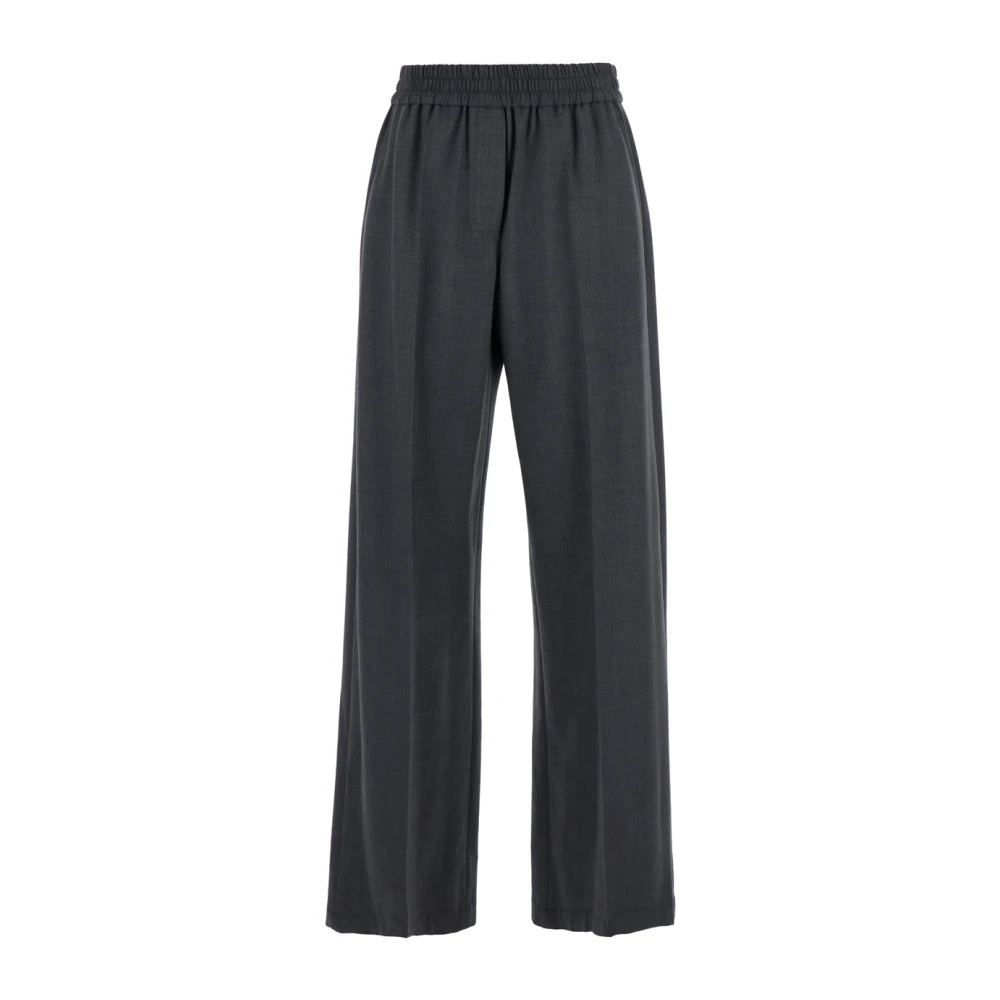Brunello Cucinelli Gray Grey Wool Blend Elastic Waist Trousers - Female - Wide Trousers - Xs - Trousers