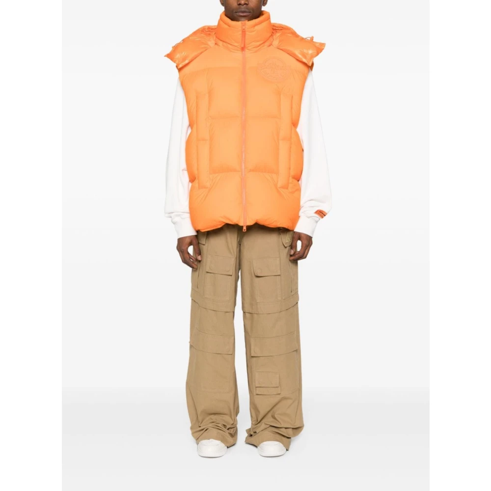 Moncler Oranje Gewatteerde Hoodie Jas Orange Heren