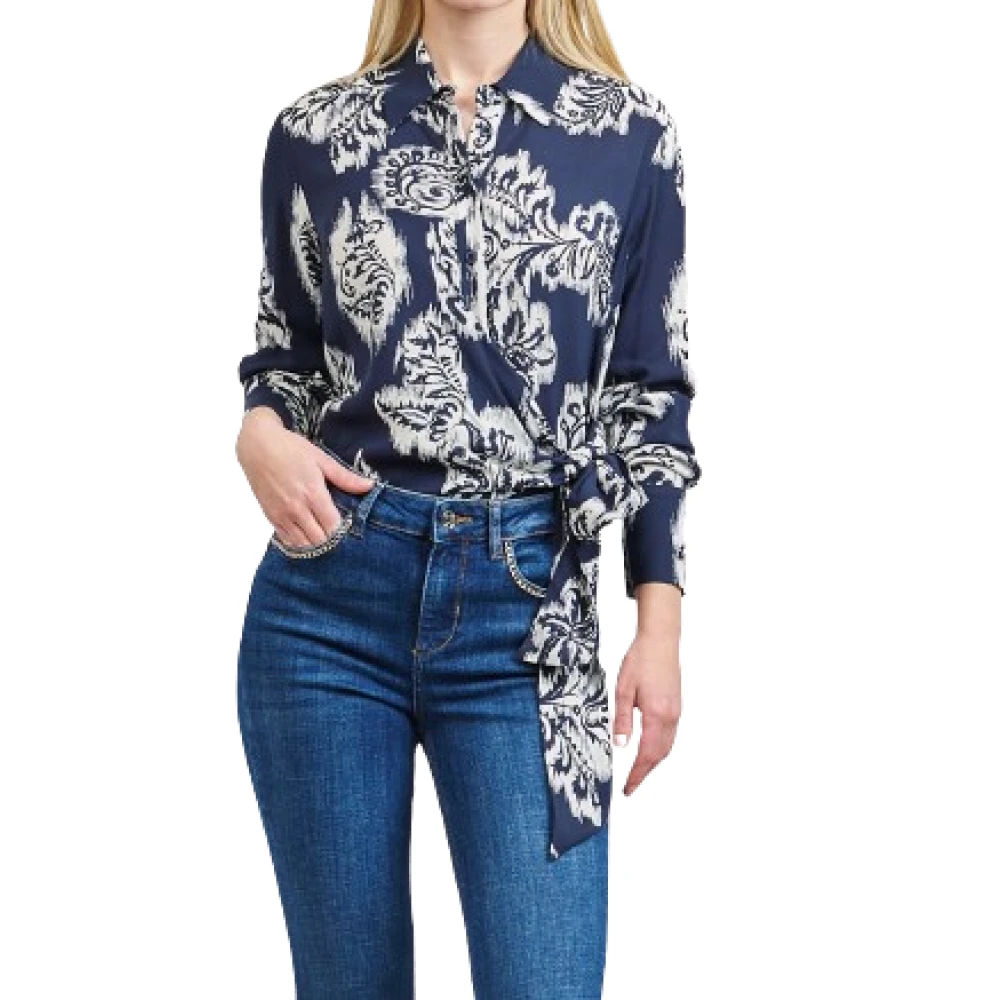 Liu Jo Blauwe Tapestry Prints Shirt Knoop Stijl Multicolor Dames