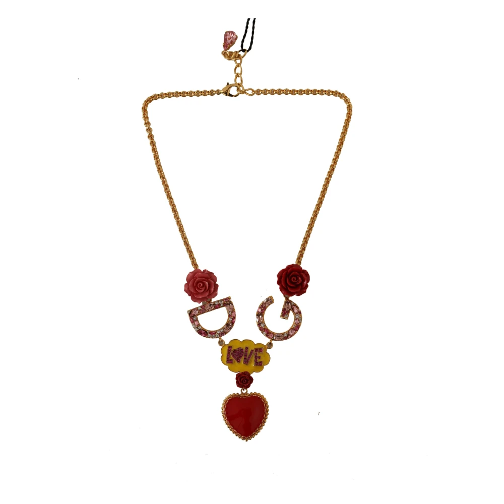 Dolce & Gabbana Gold Rose Love Crystal Charm Chain Necklace Gul Dam