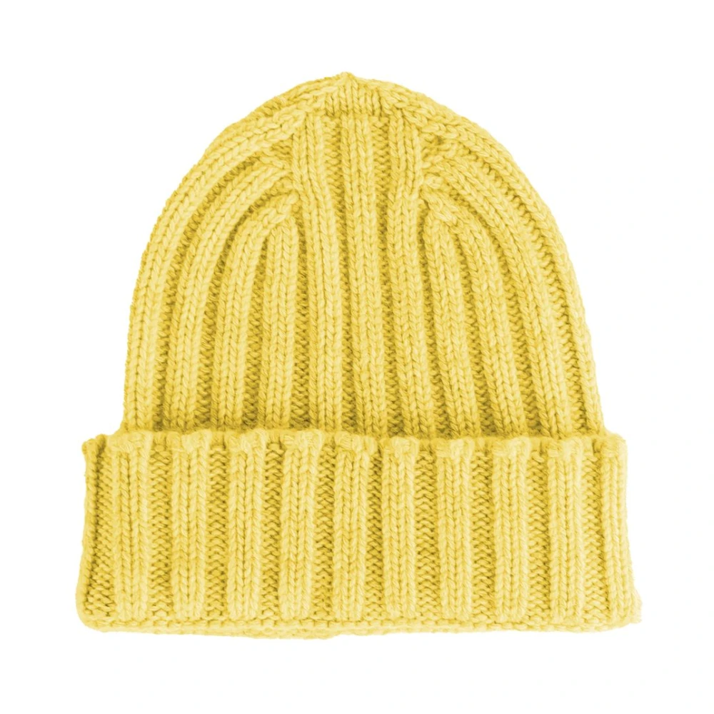 Made in Italia Gul Kaschmir Ribbstickad Beanie Mössa Yellow, Unisex