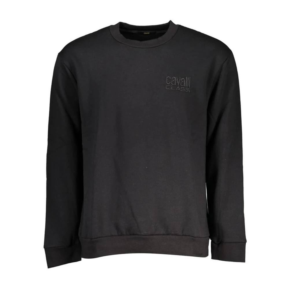 Cavalli Class Zwarte Geborduurde Crew Neck Fleece Sweatshirt Black Heren