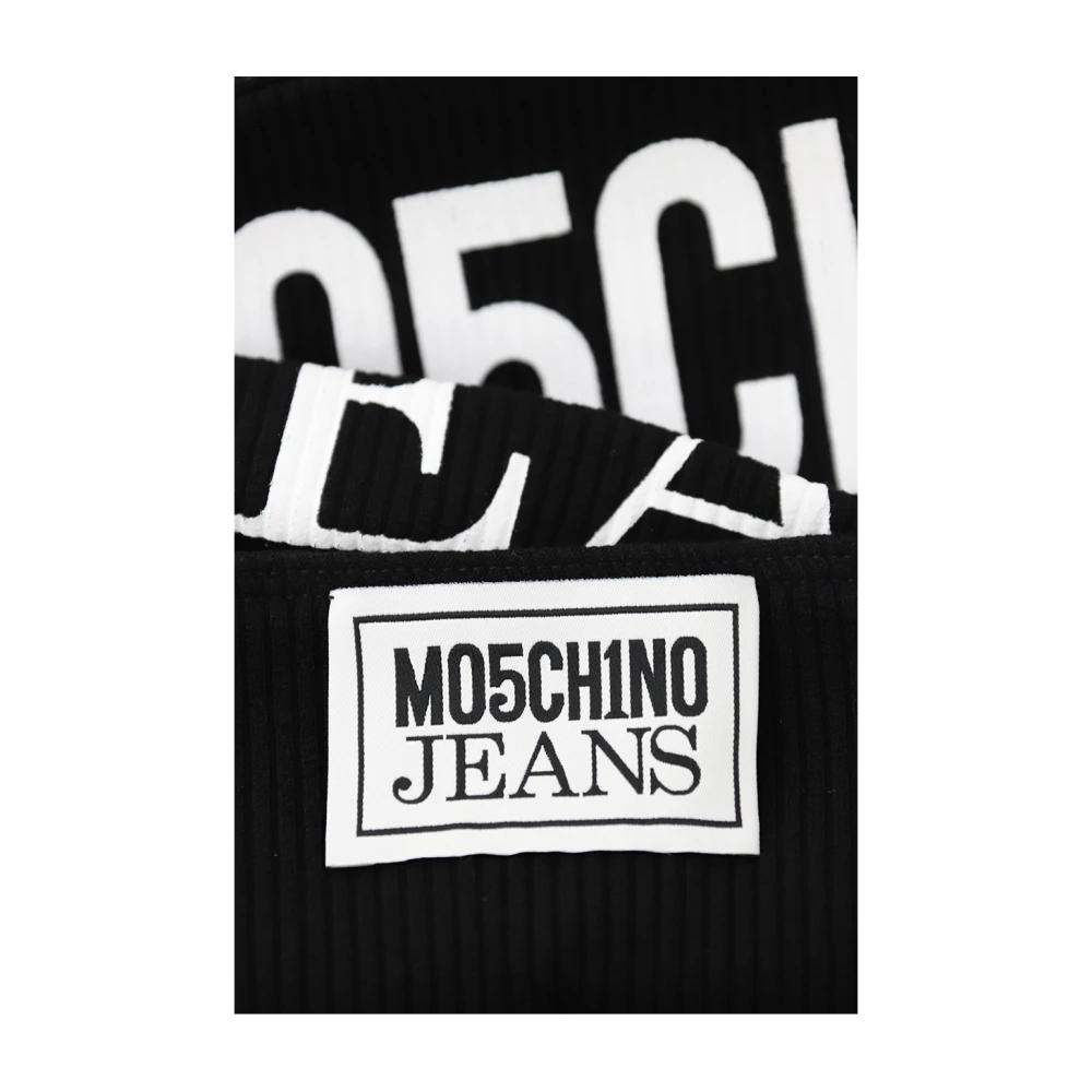 Moschino Geribbeld Logo Crop Top in Zwart Black Dames