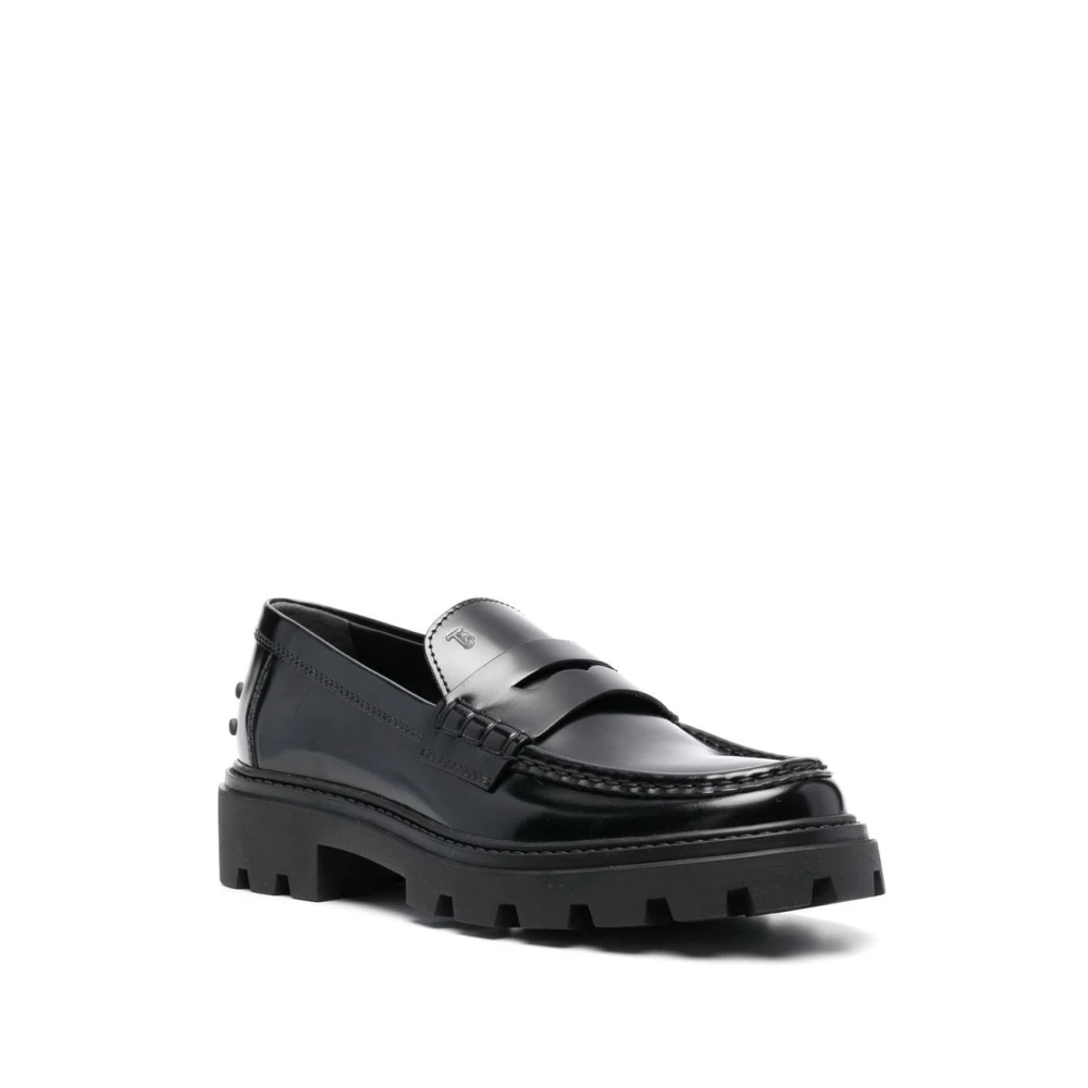 TOD'S Zwarte Penny-Slot Leren Loafers Black Dames