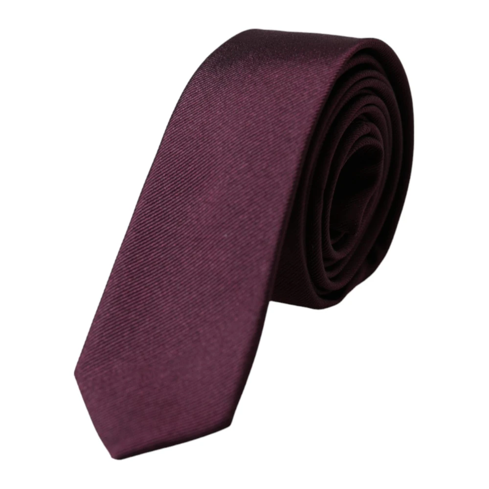 Dolce & Gabbana Men's Red Ties, One Size, Burgundy Silk Tie With Logo Details
