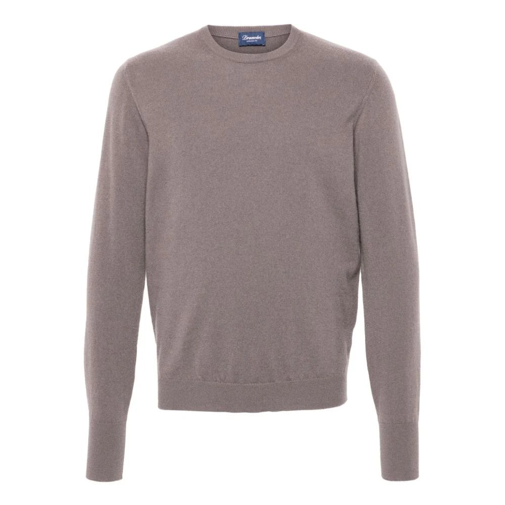Drumohr Taupe Bruine Cashmere Crew Neck Sweater Brown Heren