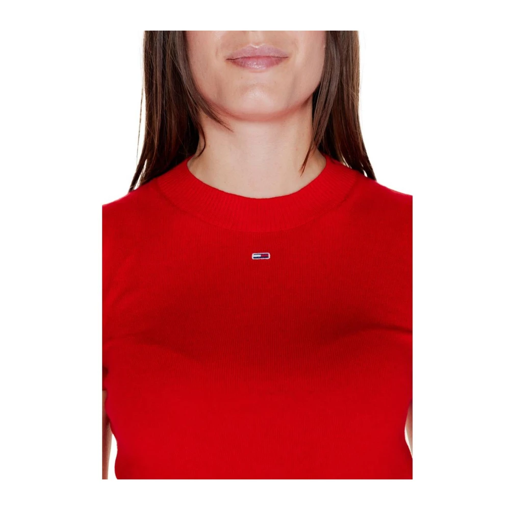 Tommy Jeans Comfortabele Gebreide Korte Mouw Top Red Dames