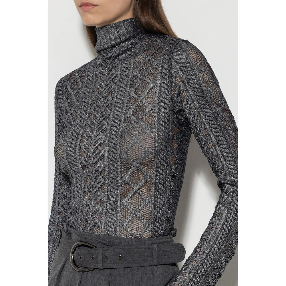 LUISA CERANO Kanten colshirt met metallic afwerking Gray Dames