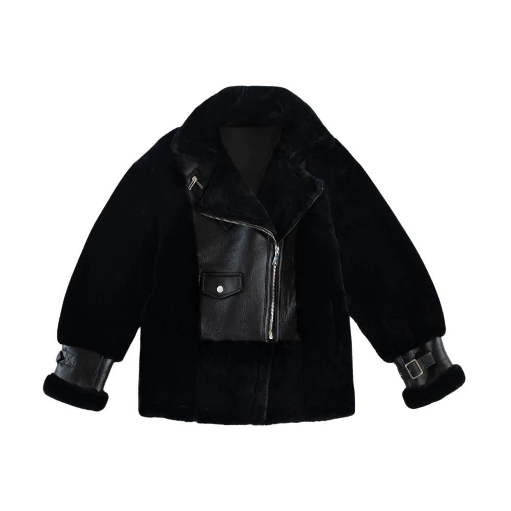 Just Things we Like Mayu Lambskin Shearling Jacket Black Dames