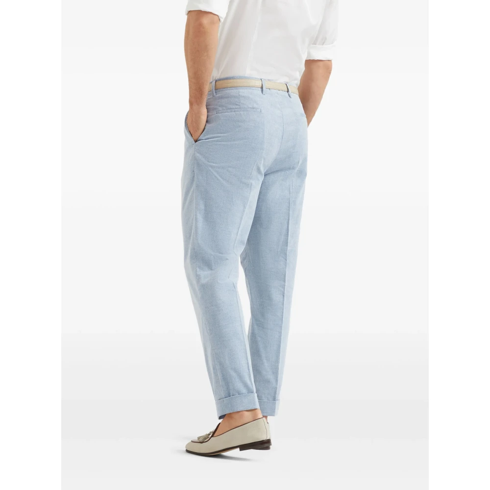 BRUNELLO CUCINELLI Ribfluwelen katoenen geplooide broek Blue Heren