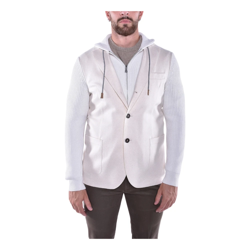 Eleventy Wollen jas met afneembare capuchonvest Beige Heren