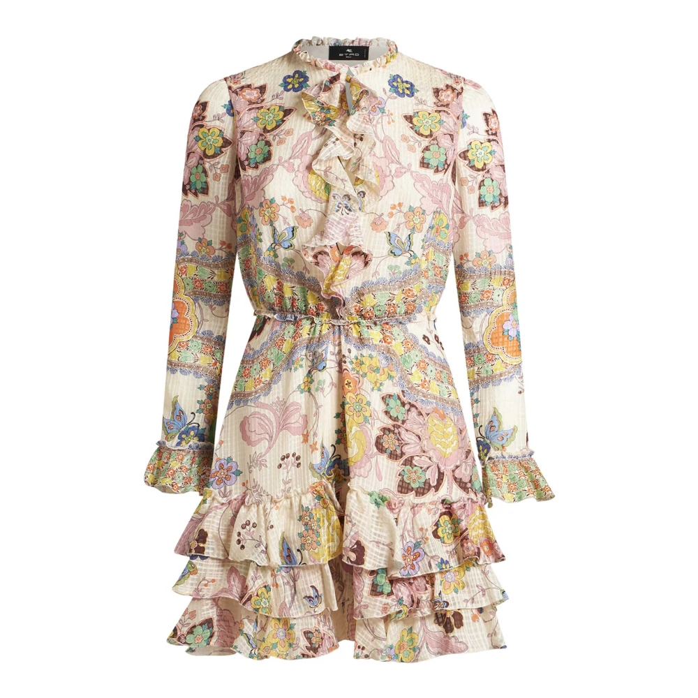 ETRO Witte Zijden Minijurk met Bloemenprint Multicolor Dames