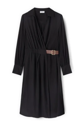 Skjortklänning i twill med drapering