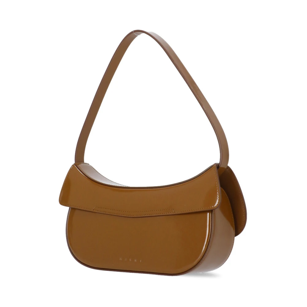 Marni Bruine Leren Dames Tas Drukknoopsluiting Brown Dames
