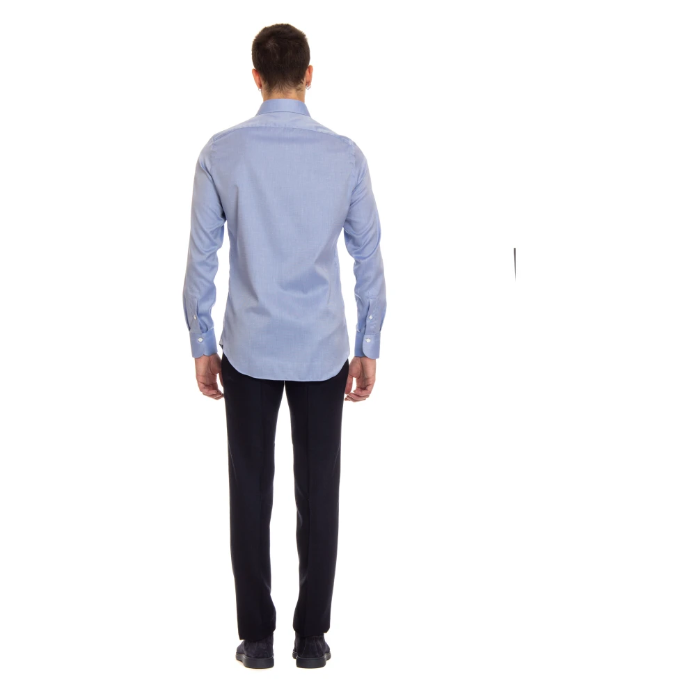 Finamore Neapolitaans Vervaardigde Slim-Fit Casual Overhemden Blue Heren