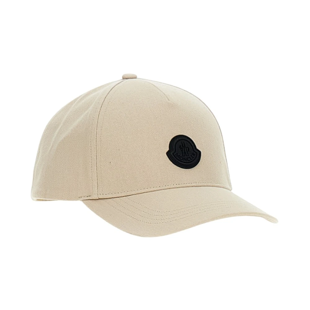 Moncler Beige Hats & Caps, Male, One Size, Logo Patch Cotton Gabardine Baseball Cap