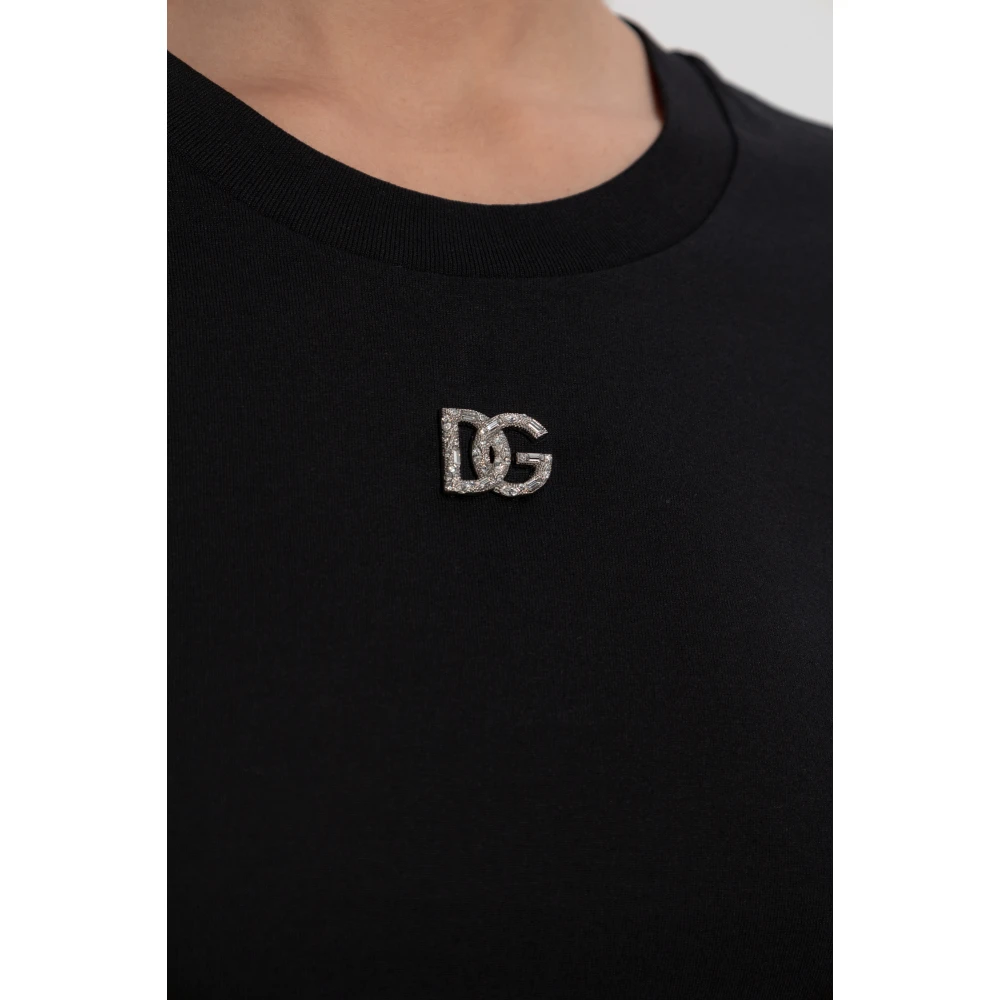 Dolce & Gabbana T-shirt met glinsterend logo Black Dames