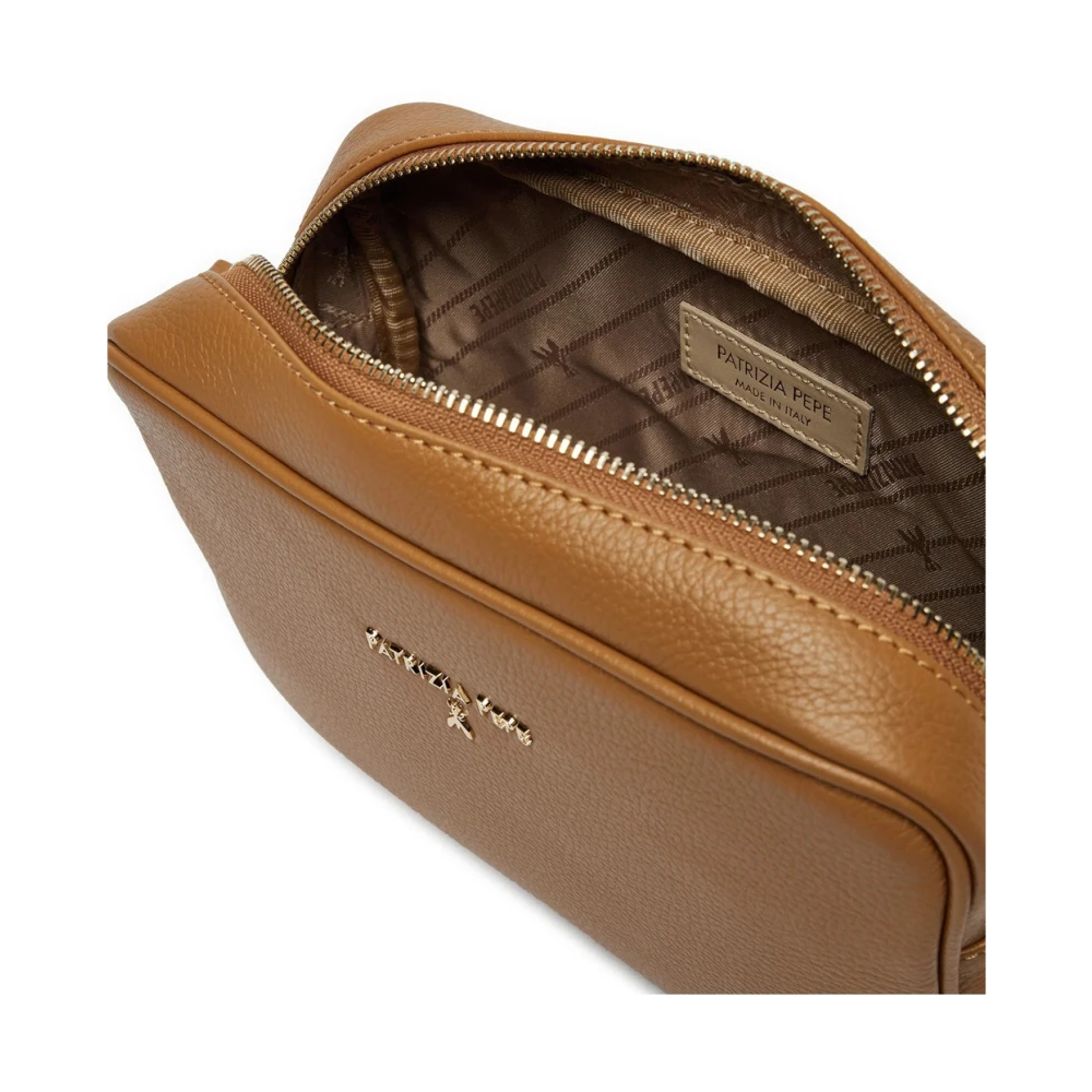 PATRIZIA PEPE Trendy Leren Schoudertas met Rits Brown Dames