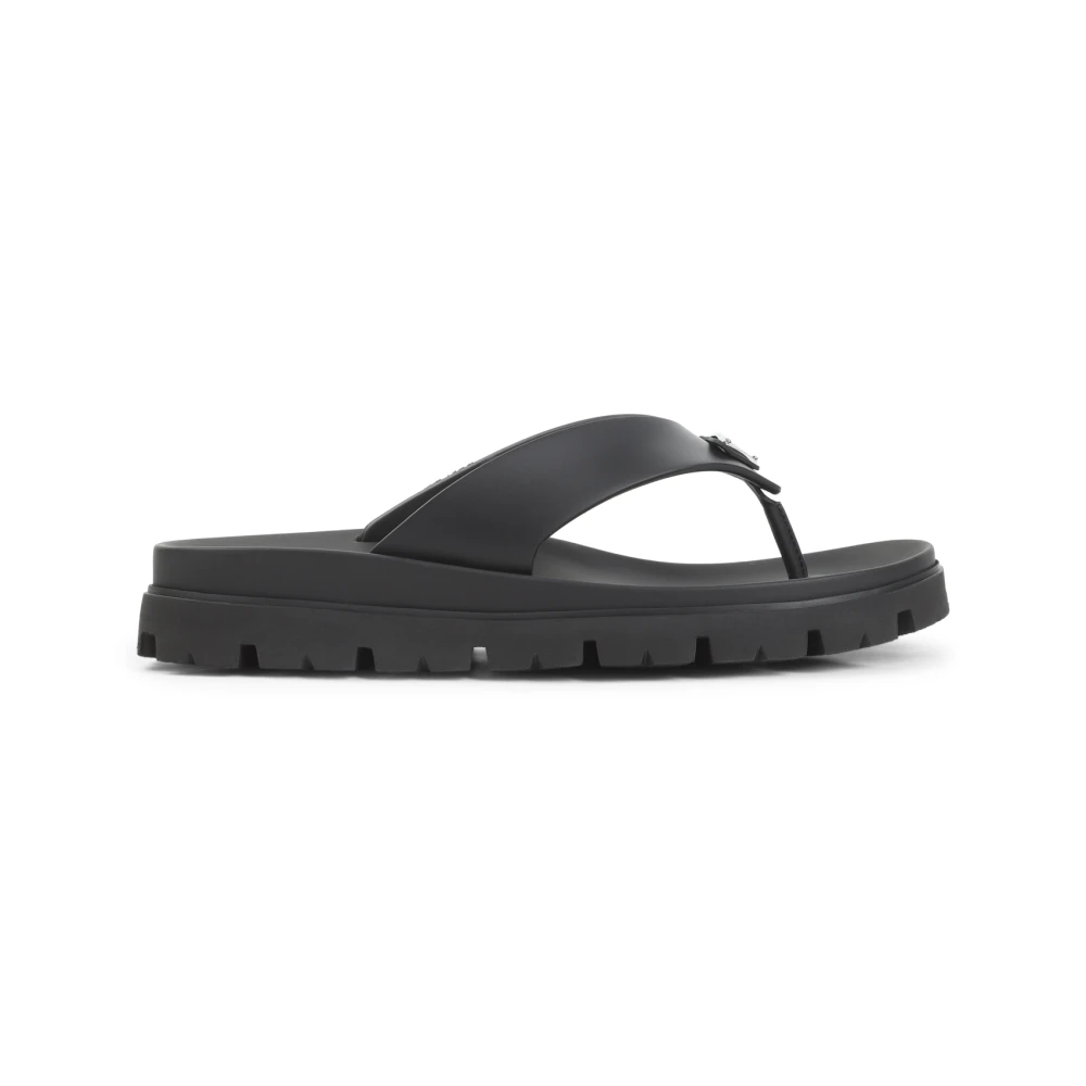 Prada Men's Black Flip Flops, 10 Uk, Rubber Thong Sandals