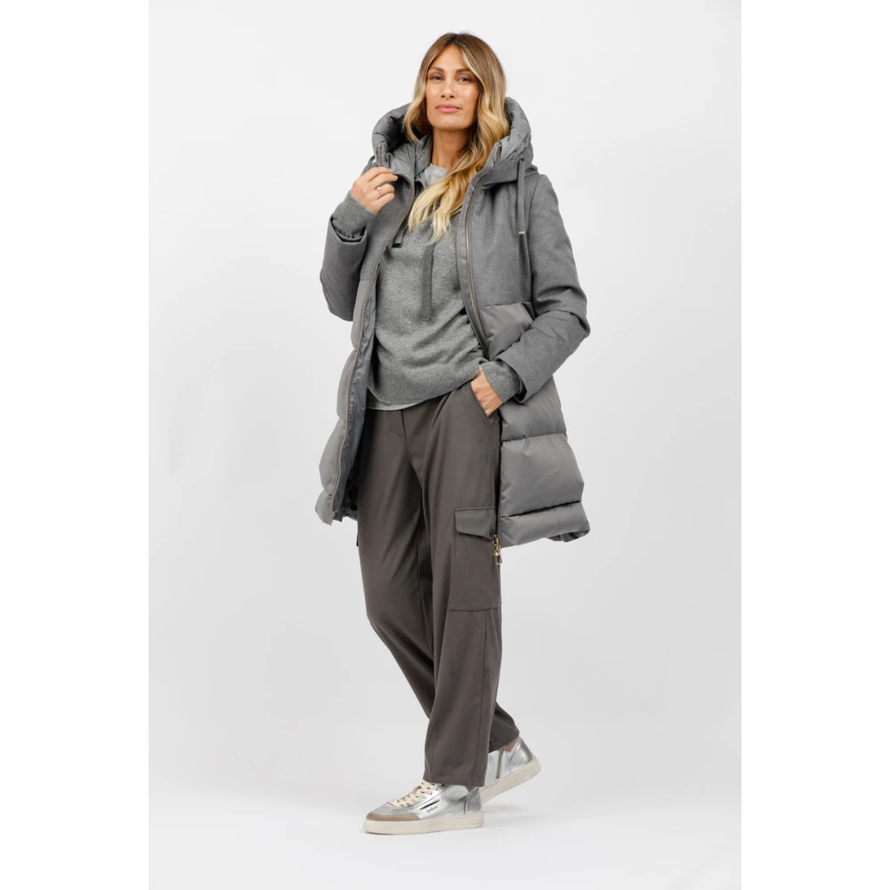 Duno Wollen en satijnen gewatteerde jas met capuchon Gray Dames