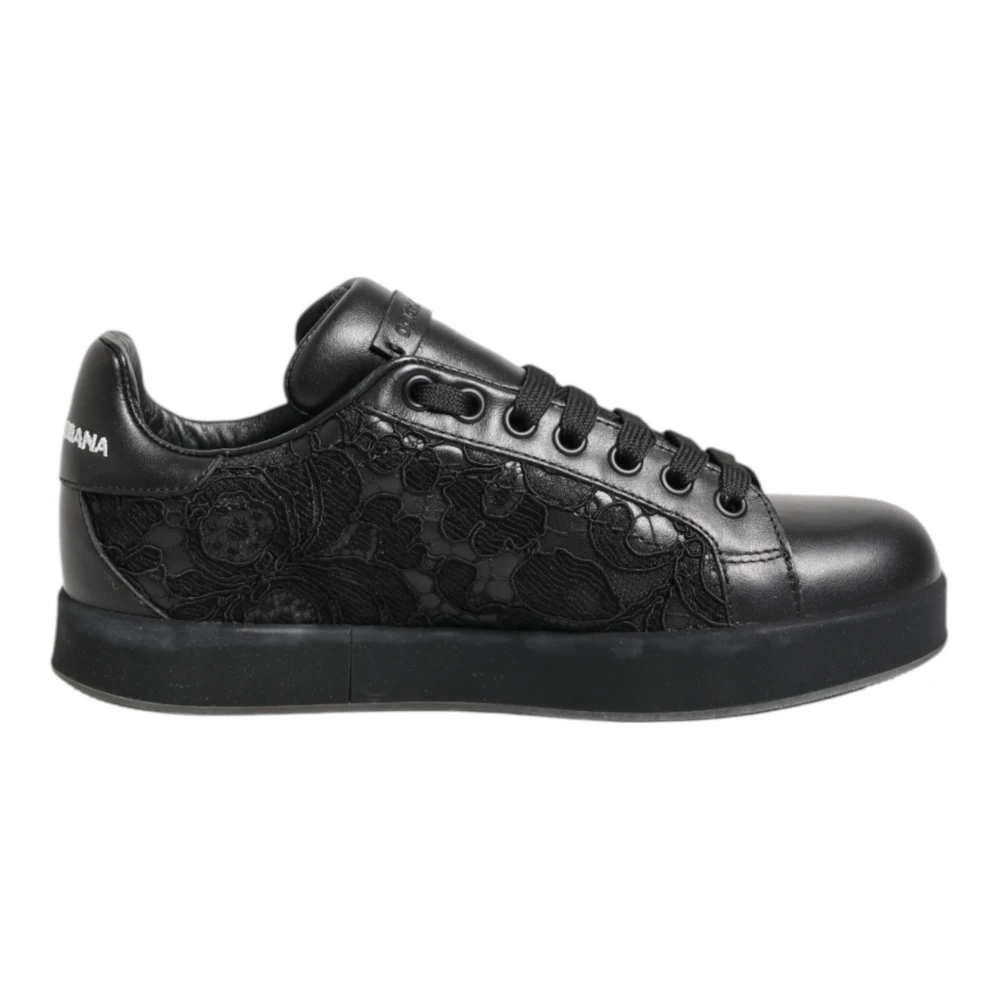 Dolce & Gabbana Uomo Nero Floral Lace Low Top Sneakers