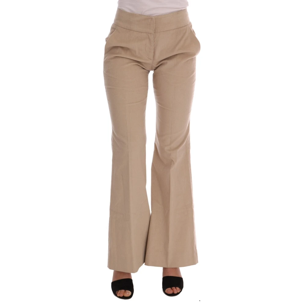 Ermanno Scervino Women's Beige Wide Trousers, 2XS, Chic Bootcut Flared Trousers