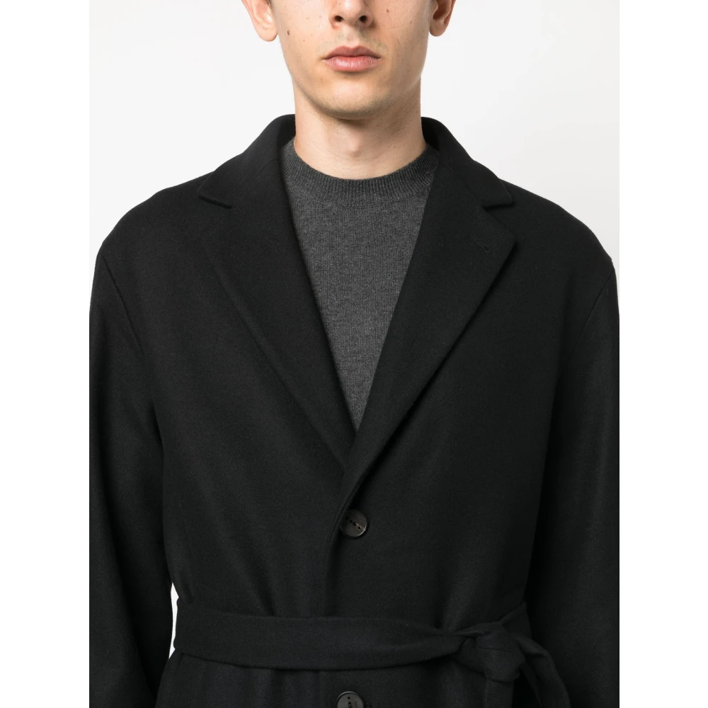 Hevo Zwarte wollen jas met riem Black Heren