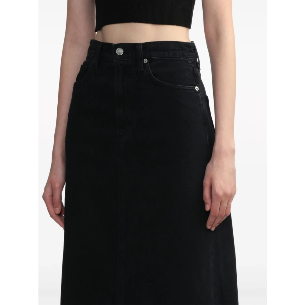 Agolde Zwarte denim rok met rafelige zoom Black Dames