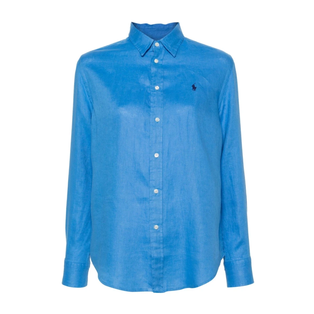 Ralph Lauren Blauwe Ruimvallende Linnen Overhemd met Pony Borduursel Blue Dames