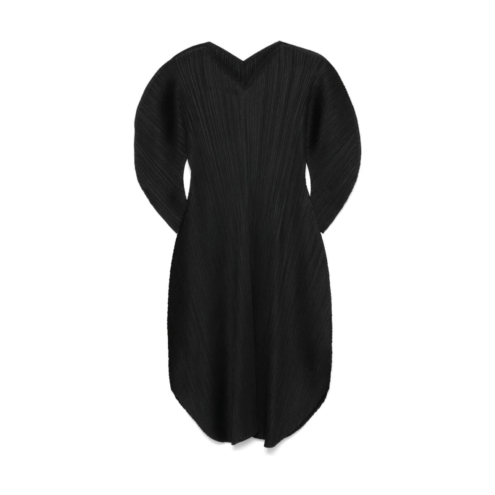 Issey Miyake Zwarte V-hals Geplooide Jurk Black Dames