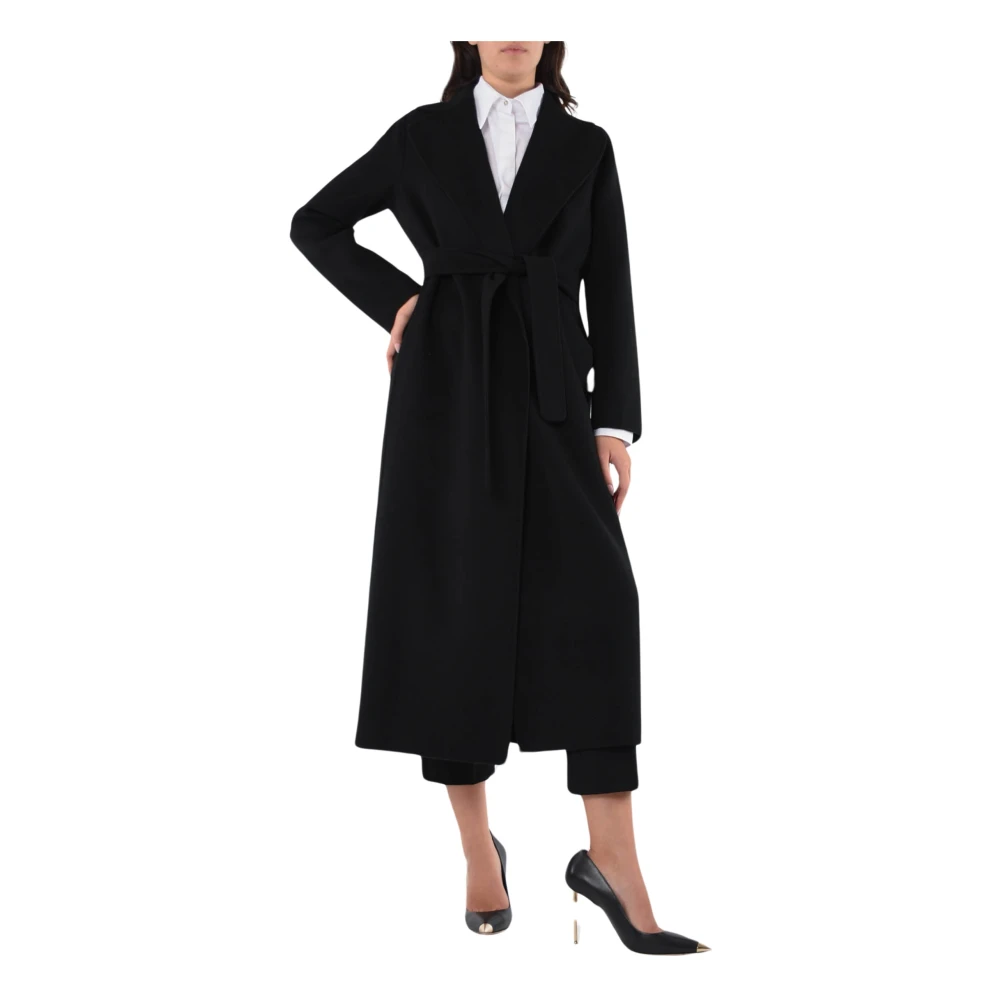 Max Mara Wollen jas met brede revers en riem Black Dames