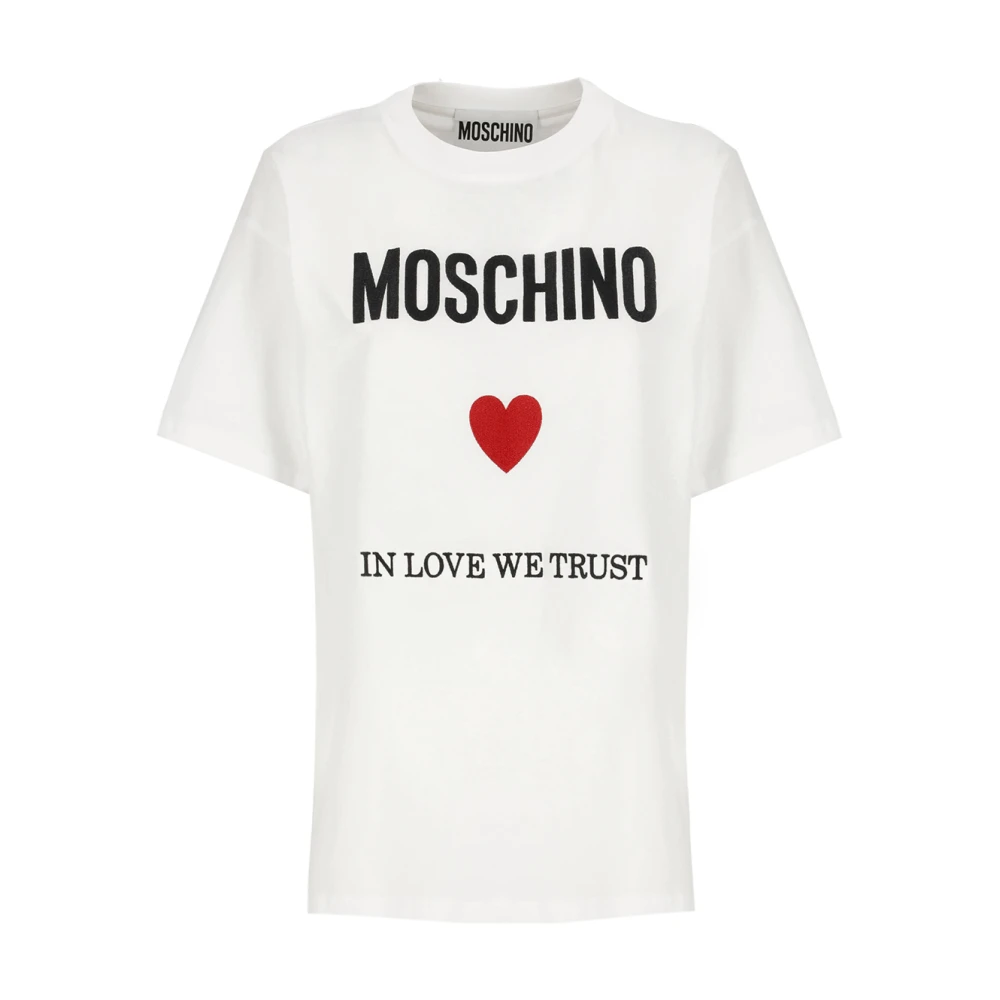 Moschino Wit Logo Crew Neck T-shirt White Dames