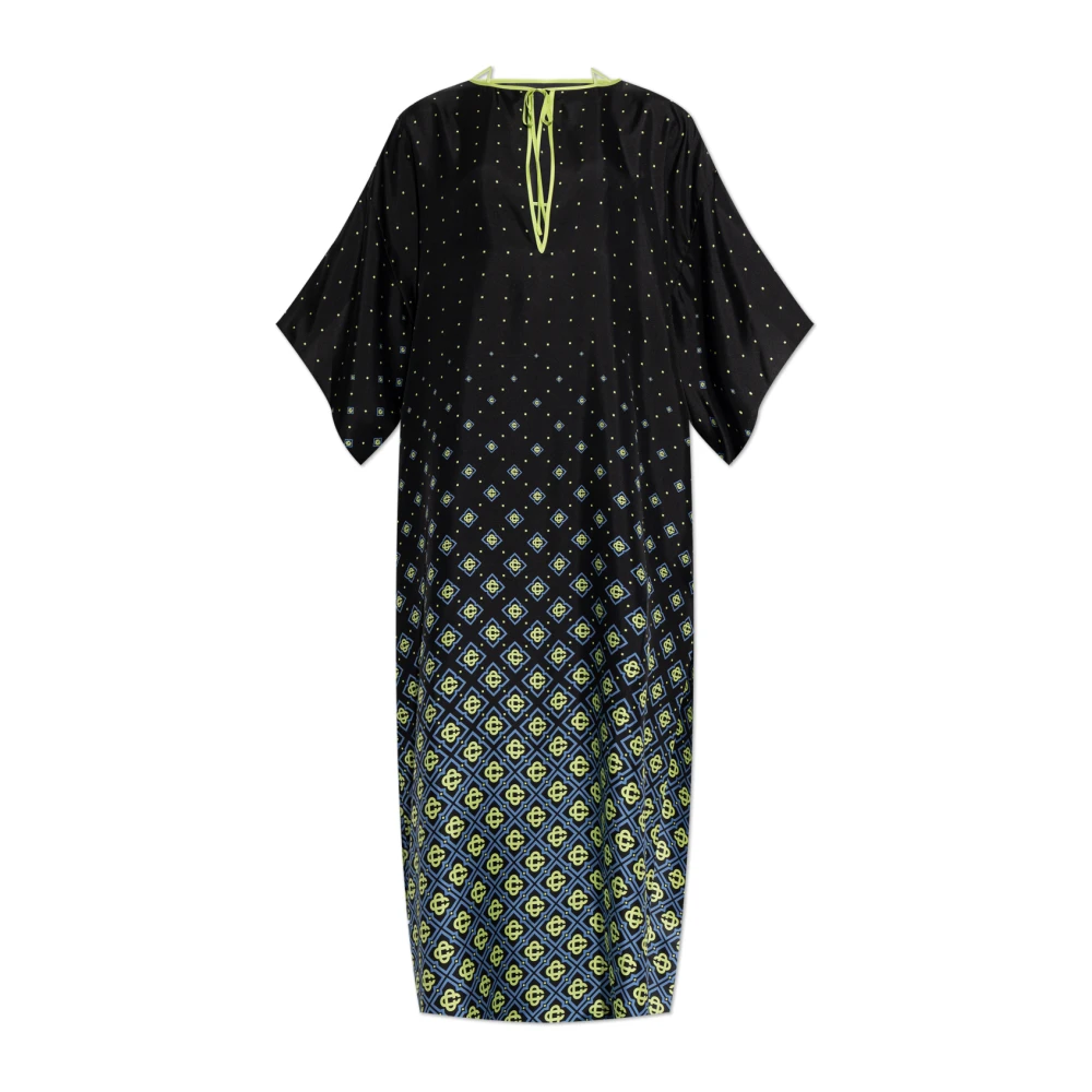 Casablanca Women's Black Maxi Dresses, Xs, Monogram Degrade Silk Dress