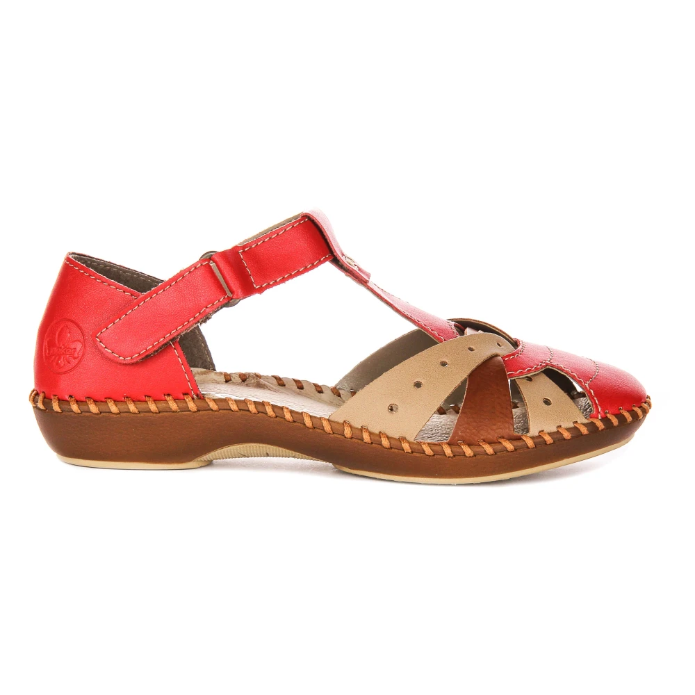 Rieker Flat Sandals, Female, 8 Uk, Red Multi Strap Sandals For Women Multicolor