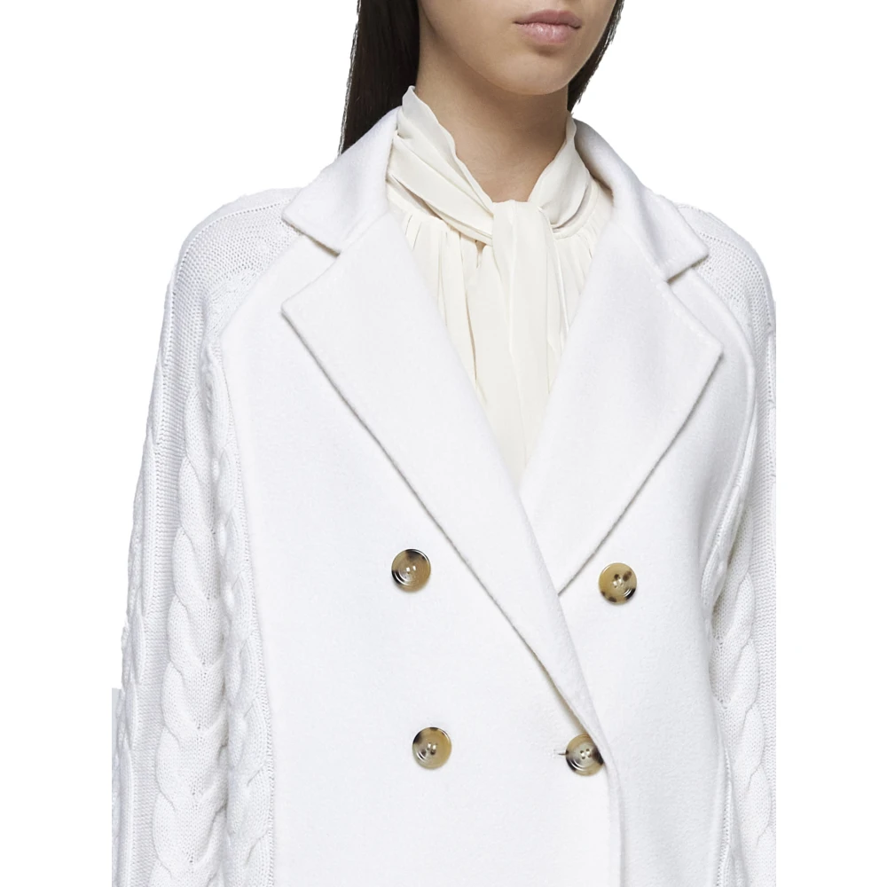 Max Mara Gele Wol Kasjmier Peacoat Kabelbrei White Dames