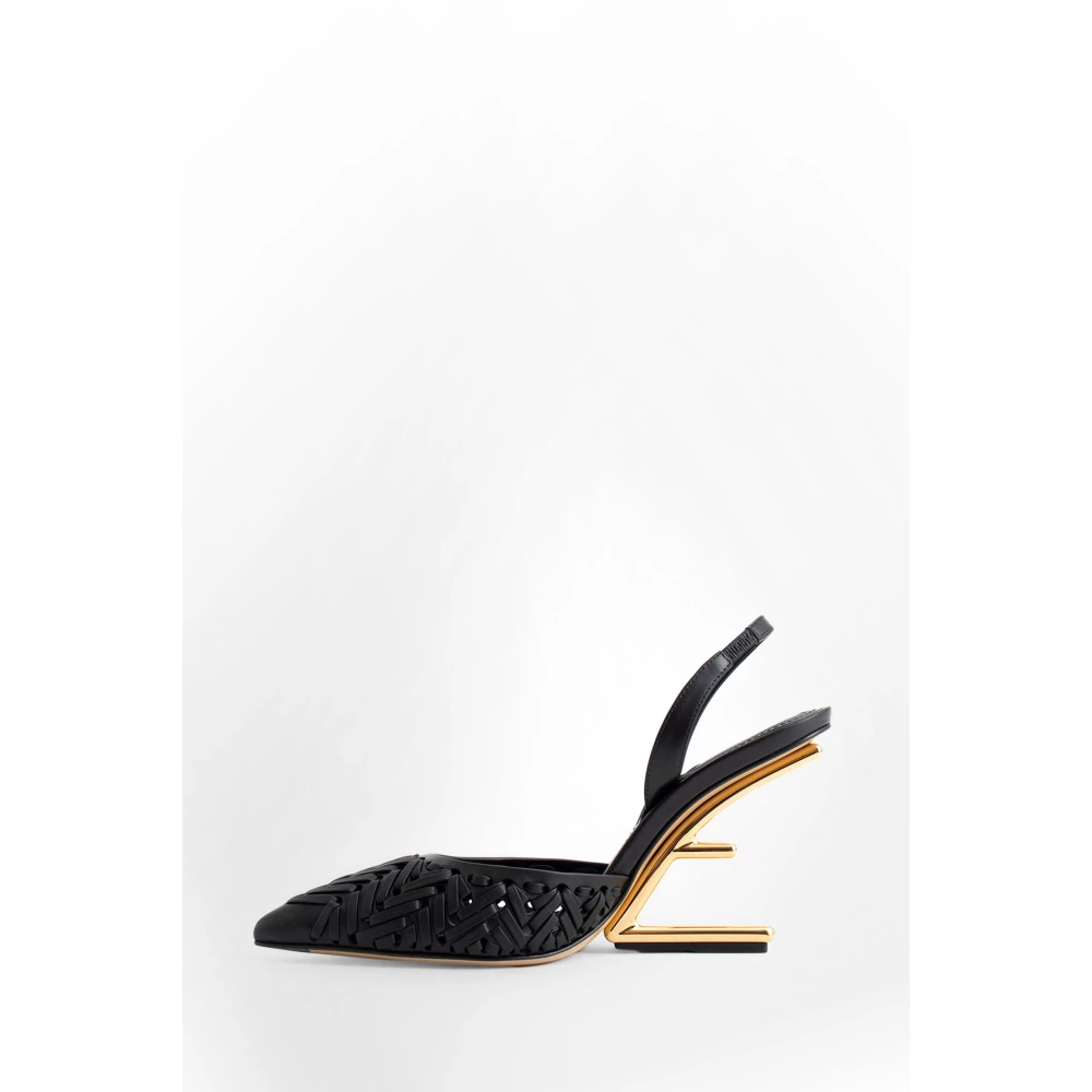 Fendi Zwarte Gevlochten Leren Slingback Pumps Black Dames