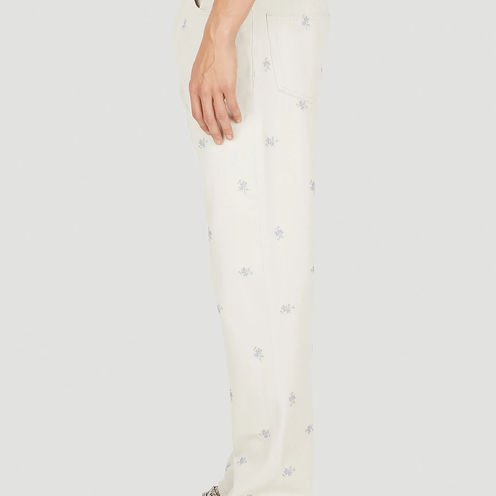 Martine Rose Bloemenprint Denim Jeans White Heren