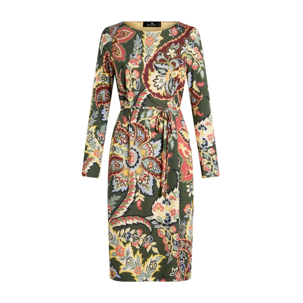ETRO Groene Abstract Patroon Jurk met Riem Multicolor Dames