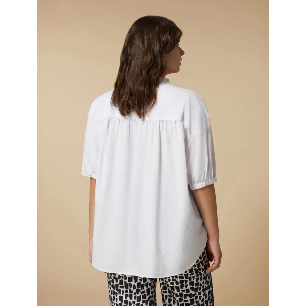 Marina Rinaldi Seersucker Flared Blouse White Dames