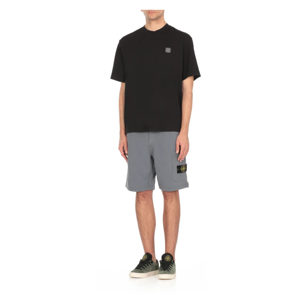 Stone Island Zwarte Katoenen T-shirt met Logopatch Black Heren