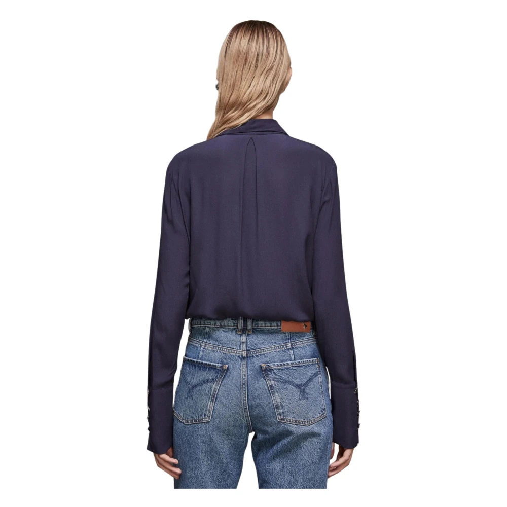 PATRIZIA PEPE Blauwe Essential Blouse met Fly-knopen Blue Dames