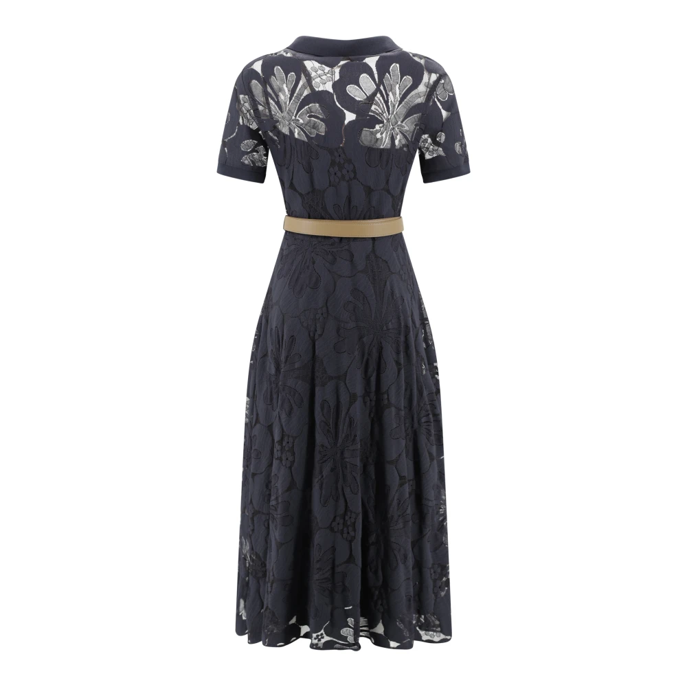 Max Mara Studio Blauwe Kant Midi Jurk met Polokraag Blue Dames