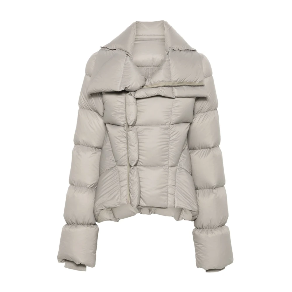 Rick Owens Grijze Gewatteerde Opstaande Kraag Jas Gray Dames