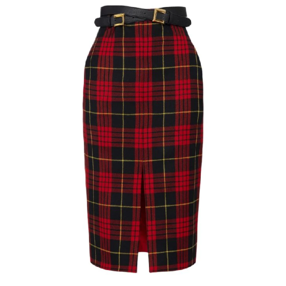 Elisabetta Franchi Tartan wollen midi-rok met riem Multicolor Dames