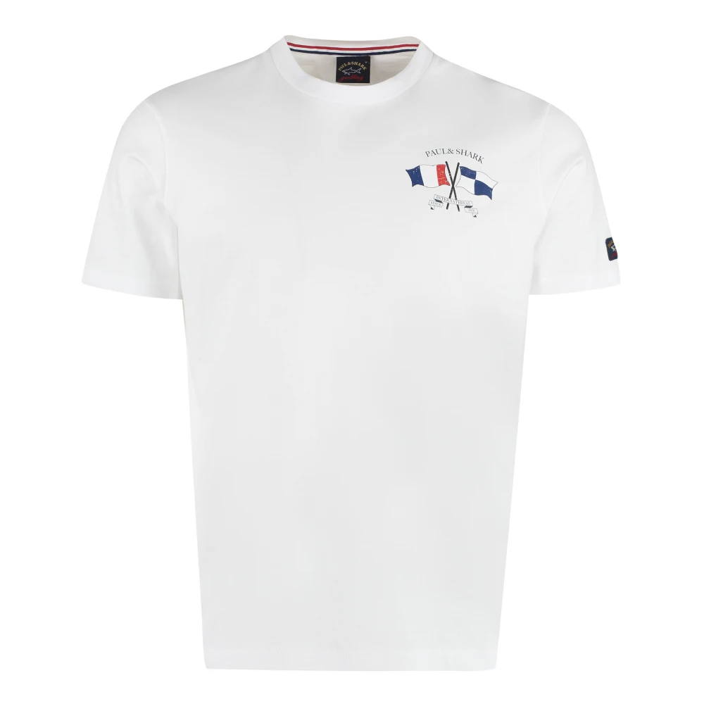 Paul & Shark White T-Shirts, Male, 2XL, Cotton Logo T-Shirt