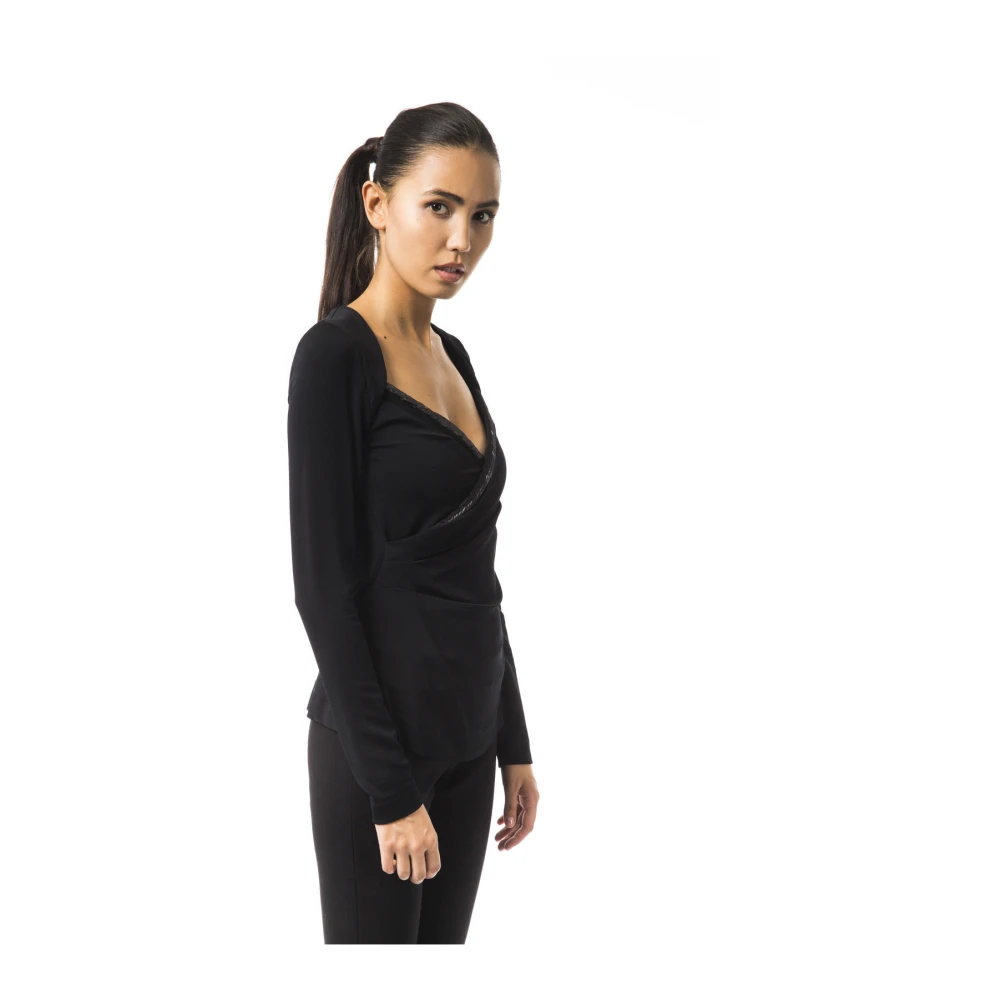 Byblos Open Hals Lange Mouw T-shirt Black Dames