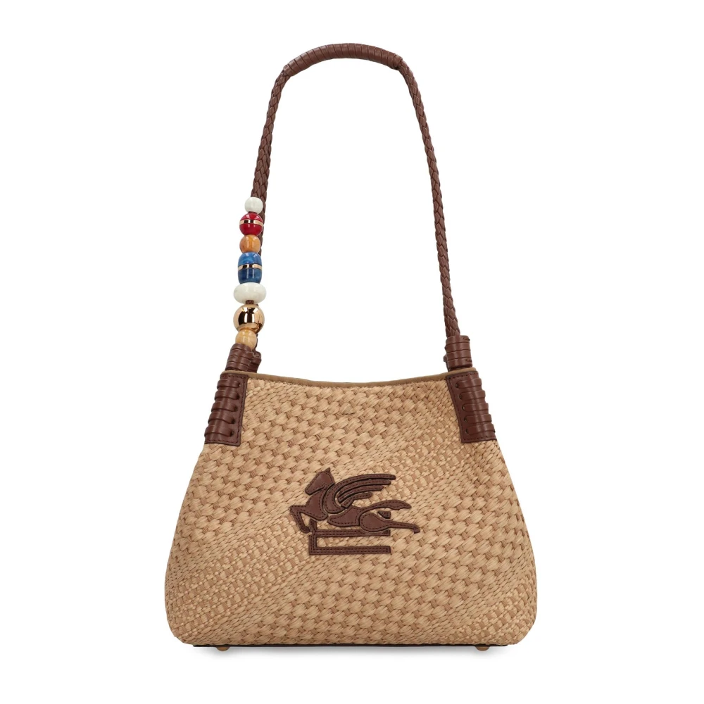 Etro Women's Beige Woven Raffia Pegasus Shopping Bag - Shoulder Bags - One Size - Bags