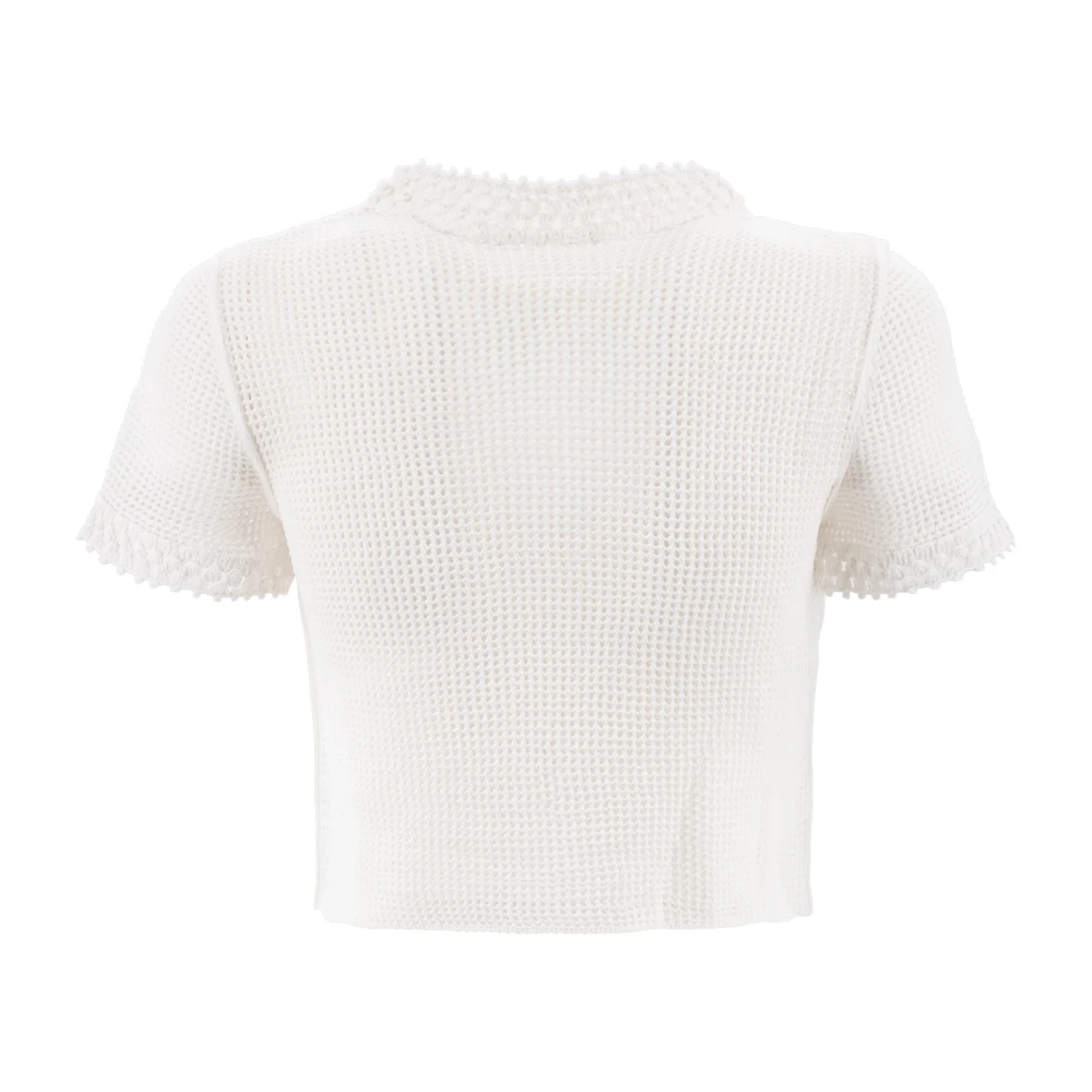 Philosophy di Lorenzo Serafini Stretch Mesh Crop Sweater met Haakdetails en Borduursel Beige Dames